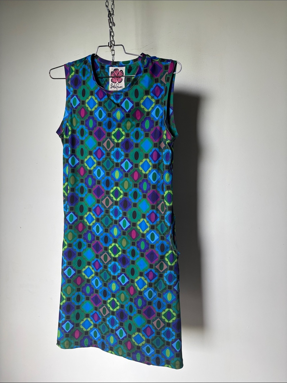 Lesley Evers Juniper Dress in Gem Green Mid Century Inspo Sleeveless Mini Dress